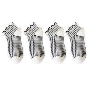 Anna-Kaci 4 Pairs Ankle Socks with Ruffle Trim Cuff Featuring Cherry, Grid, Stripe, and Polka Dot Designs - 1 of 4