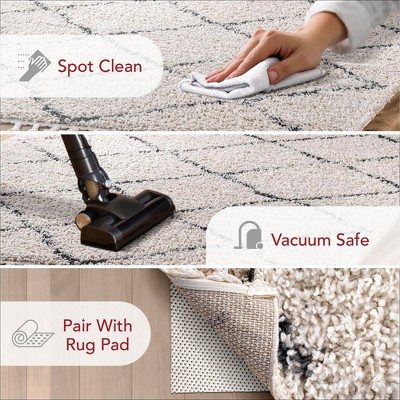 Off-White Braided Shag Square Area Rug with Tassels, 6'x6'