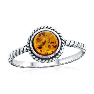 Simona Sterling Silver, Round Amber, Designed Outline Ring - Available Sizes: 9 , 8 , 6 , 7 - 1 of 3