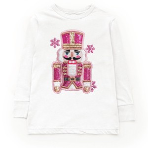 Pink Snowflake Nutcracker Patchwork Print - Toddler Long Sleeve Graphic Tee and Youth Long Sleeve Graphic T-Shirt - 1 of 3