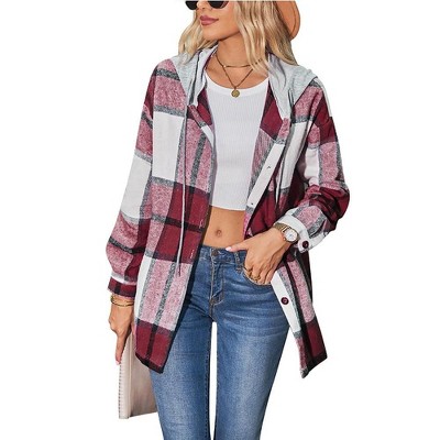 thumbnail image 2 of Natural Reflection Sherpa Fleece Lined Hooded Flannel Shirt Jacket Women X-large 2 of 14