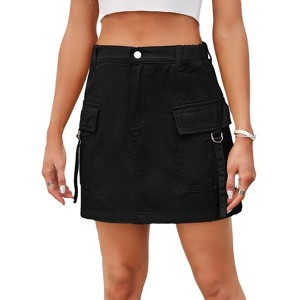 Clearlove Women's Denim Short Skirt for Spring Summer Jeans Dress Washed Fabric with Elastic Waistband for Comfortable Fit Stylish Casual - 1 of 4