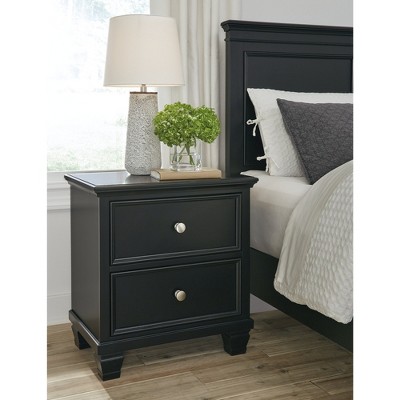 Black Hardwood 2-Drawer Nightstand with Satin Nickel Knobs