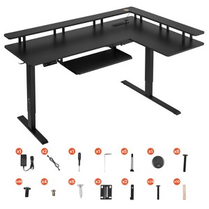 VEVOR L Shaped Desk, Electric Adjustable Height Corner Gaming Desk with Keyboard Tray and Dual Hooks, Heavy Duty L-Shaped Computer Table, Black - 1 of 4