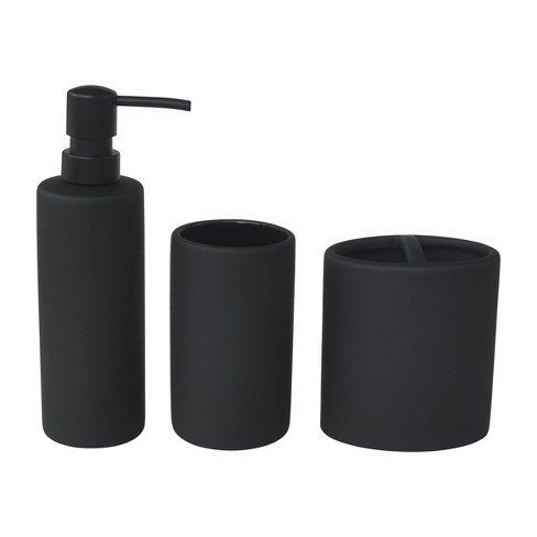 3pc Soft Touch Bath Accessories Set Black - 88 Main: Ceramic Tumbler ...