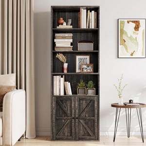 5-Tier Bookshelf, 71.4" Tall Industrial Bookcases with Doors, Floor Standing Display Storage Shelves for Office, Living Room, Bedroom, Kitchen - 1 of 4