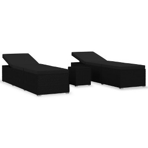 vidaXL Patio Sun Lounger Set - 3 Piece Poly Rattan Sunbed & Tea Table, Adjustable Chaise with Cushions for Garden, Patio, Poolside - Black - 1 of 4