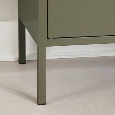 Olive Green Metal Storage Cabinet with Fluted Glass Doors