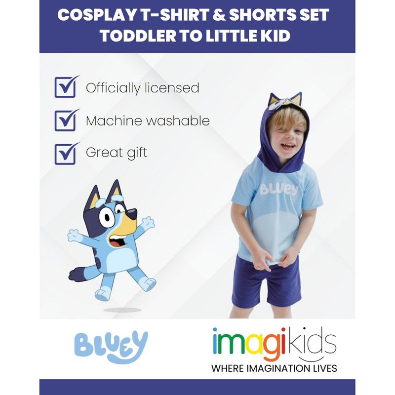 Bluey Hooded Cosplay T-Shirt and French Terry Shorts Outfit Set Toddler to Little Kid, 3 of 8