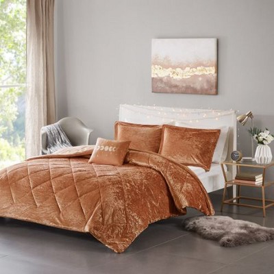 Sapphtopaz 3-Piece Blush Crushed Velvet Comforter Set, Diamond Quilted Twin/Twin XL Quilt Set with Shams & Decorative Pillow -Brown
