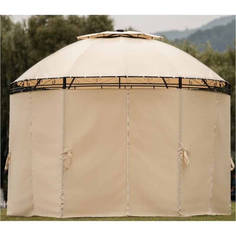 SUGIFT Outdoor Gazebo Steel Fabric Round Soft Top Gazebo with Removable Curtains, 2 of 8