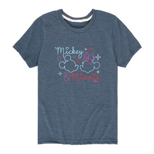 Boys' - Disney - Mickey & Minnie Together in Neon Short Sleeve Graphic T-Shirt - 1 of 4