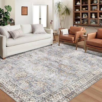 Vintage Area Rugs for Living Room, Washable Carpet Indoor Non Slip Large Area Rugs, Soft Low Pile Rug Foldable Floor Rug