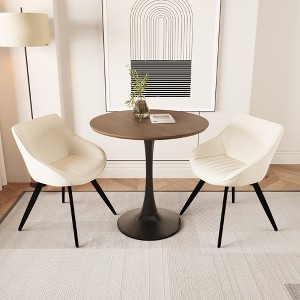 Spassway 3-Piece Dining Table Set 32" Round MDF Dining Table with 2 Swivel PU Dining Chairs for Small Living Room Dining Room - 1 of 4