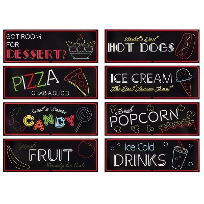 Blue Panda Neon Food Signs for Party (Paper, 8 Pack)