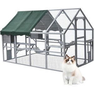 Large Outdoor Cat House, Small Animal Enclosure w/7 Platforms, 2 Resting Box and 2 Bridges, Portable Kitty House with Waterproof & UV Proof Canopy - 1 of 4