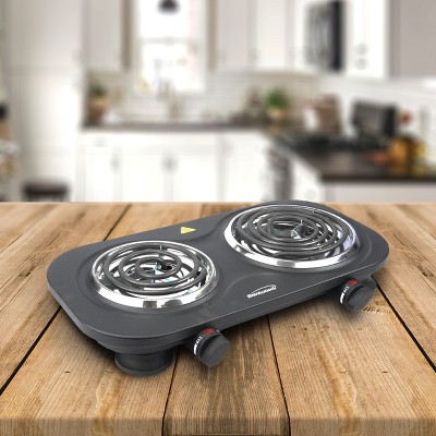 Black Dual Burner Electric Hot Plate with Adjustable Thermostats