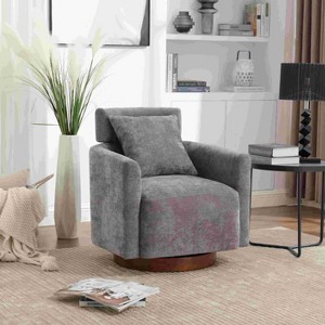 CAVINAS Chenille Swivel Accent Chair with Curved Backrest and Wooden Base,Modern Upholstered Living Room Chairs,Reading Chairs for Living Room - 1 of 4