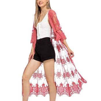 Anna-Kaci Women's Long Floral Lace Embroidered Crochet Duster