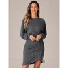 Allegra K Women's Ruched Drawstring Elastic Waist Crew Neck Long Sleeve Mini Dress - 2 of 4