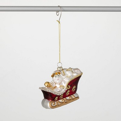3.75"H Sullivans Christmas Santa In Sleigh Glass Ornament  Multicolor