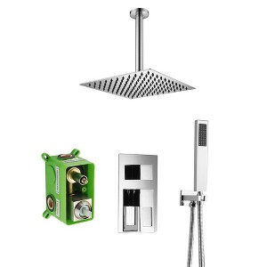 Sumerain Shower System Ceiling Mount with Rough-in Valve, Rain Showerhead and Hand Shower, Chrome - 1 of 4