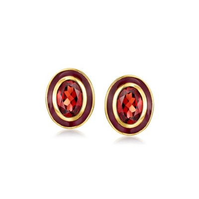 Ross-Simons 1.80 ct. t.w. Garnet and Burgundy Enamel Earrings in 18kt Gold Over Sterling
