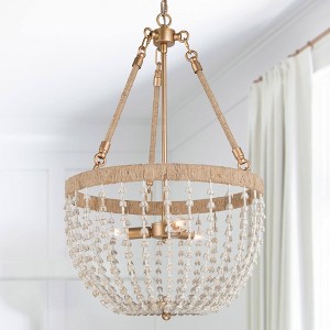 LNC Vernicagin 3-Light 17" Coastal Bowl  Chandelier, Gold and White with Jute Rope - 1 of 4