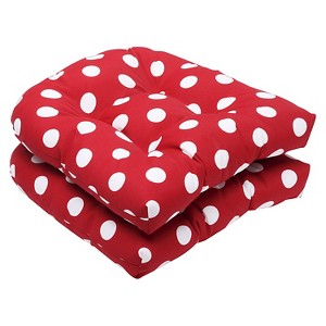 Outdoor 2-Piece Wicker Chair Cushion Set - Red/White Polka Dot, Red White