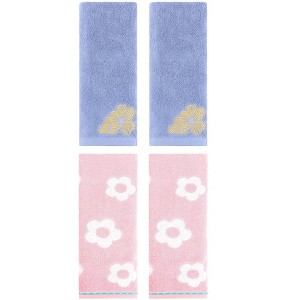 REGALWOVEN 4 Pcs Cute Floral Pattern Cotton Bathroom Soft Absorbent Hand Towel - 1 of 4