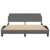 vidaXL Queen Bed Frame with Headboard - Dark Gray Fabric, Metal/Pine Wood Legs - Stylish Waved Sides - Bedroom Essential - 3 of 4