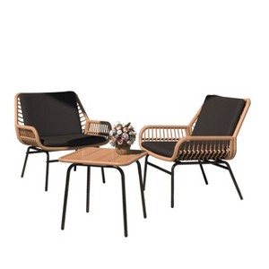 MOEPISY 3 Piece Rattan Patio Bistro Set with Glass Table, 2 Wicker Patio Chairs - 1 of 4