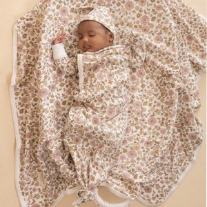 Organic Swaddle Blanket & Hat Set - Summer Garden - 1 of 4