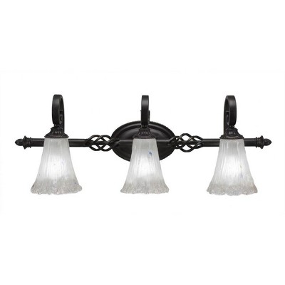 Toltec Lighting Elegante 3 - Light Vanity in  Dark Granite with 5.5" Fluted Frosted Crystal Shade