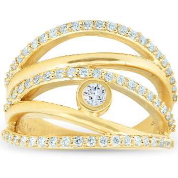 Pompeii3 3/4 Ct Diamond Multi Row Diamond Ring 10k Yellow Gold Womens Right Hand