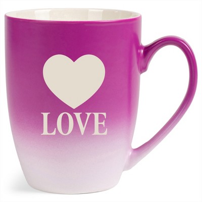 100 North Heart 10 Ounce Pink and White Two Toned Ombre, Comfortably Fits Your Hands, Ceramic Tea Coffee Cup Mug, Love