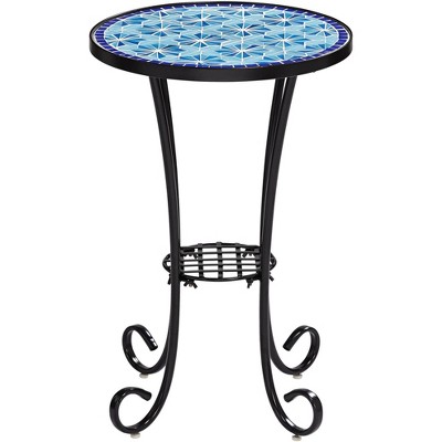 Coastal Black & Blue Stars Mosaic Outdoor Accent Tables Set of 2