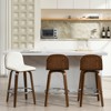 Bekrvio 26" Swivel Counter Height Bar Stools Set of 3 – Mid-Century Modern Upholstered PU Leather & Walnut Bentwood Legs, for Kitchen Island (White) - 3 of 4