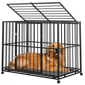 Heavy-Duty Escape-Proof Dog Crate with wheels & removable tray. Indestructible, stackable for medium/small high-anxiety dogs. - 1 of 4