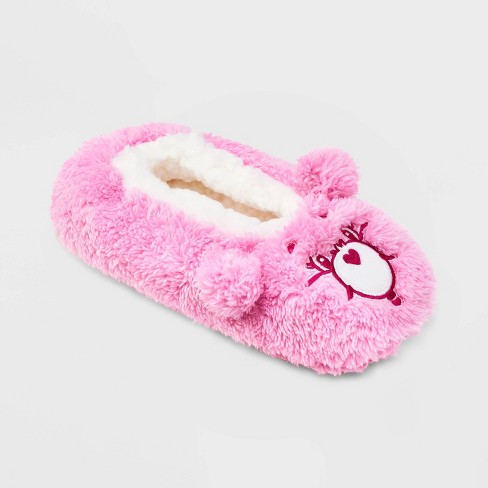 Women's Care Bears Pull-on Slipper Socks With Grippers - Pink M/l
