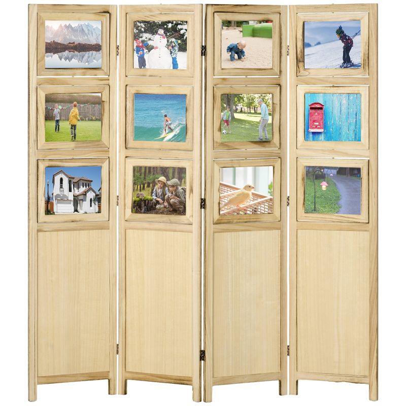 HOMCOM 5.6ft Tall Wood 4 Panel Room Divider Folding Privacy Screens w/ Photo Frames, Natural, 4 of 7