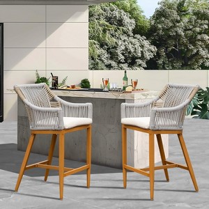 Gulches Bar Stools Set of 2, Outdoor Counter Height Bar Chairs with Arm and Backrest,Square Backrest - 1 of 4