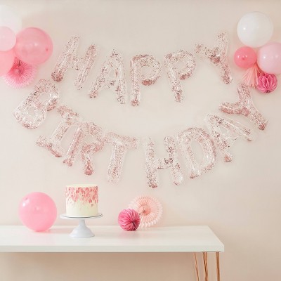 'Happy Birthday' Foil Letter Confetti Filled Balloons Clear