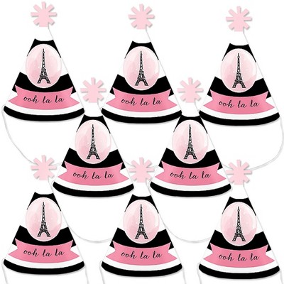 Big Dot of Happiness Paris, Ooh La La - Paris Themed Mini Cone Baby Shower or Birthday Party Hats - Small Little Party Hats - Set of 8