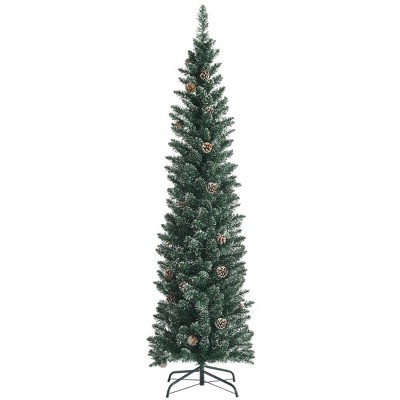 7FT Green Artificial Christmas Tree - 351 Lush Tips, 41 Realistic Pine Cones, Foldable Metal Stand