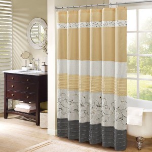 72x72'' Faux Silk Embroidered Floral Shower Curtain - 1 of 3