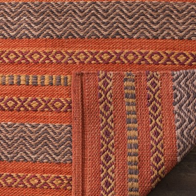 Burnt Orange and Red Handwoven Wool Cotton Striped Area Rug