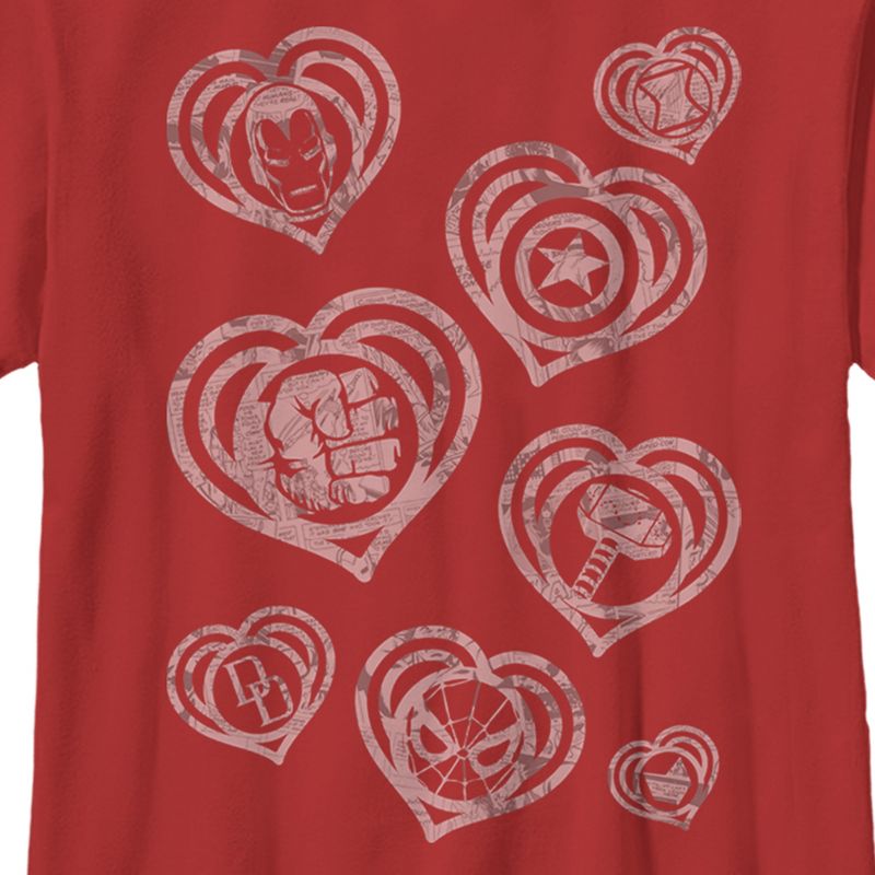 Boy's Marvel Hero Icon Hearts T-Shirt, 2 of 5
