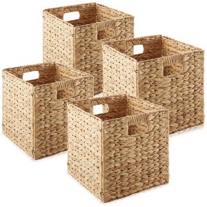 Casafield 13" x 13" Water Hyacinth Storage Baskets - Set of 2 Collapsible Cubes, Woven Bin Organizers for Bathroom, Bedroom, Laundry, Pantry - 1 of 4