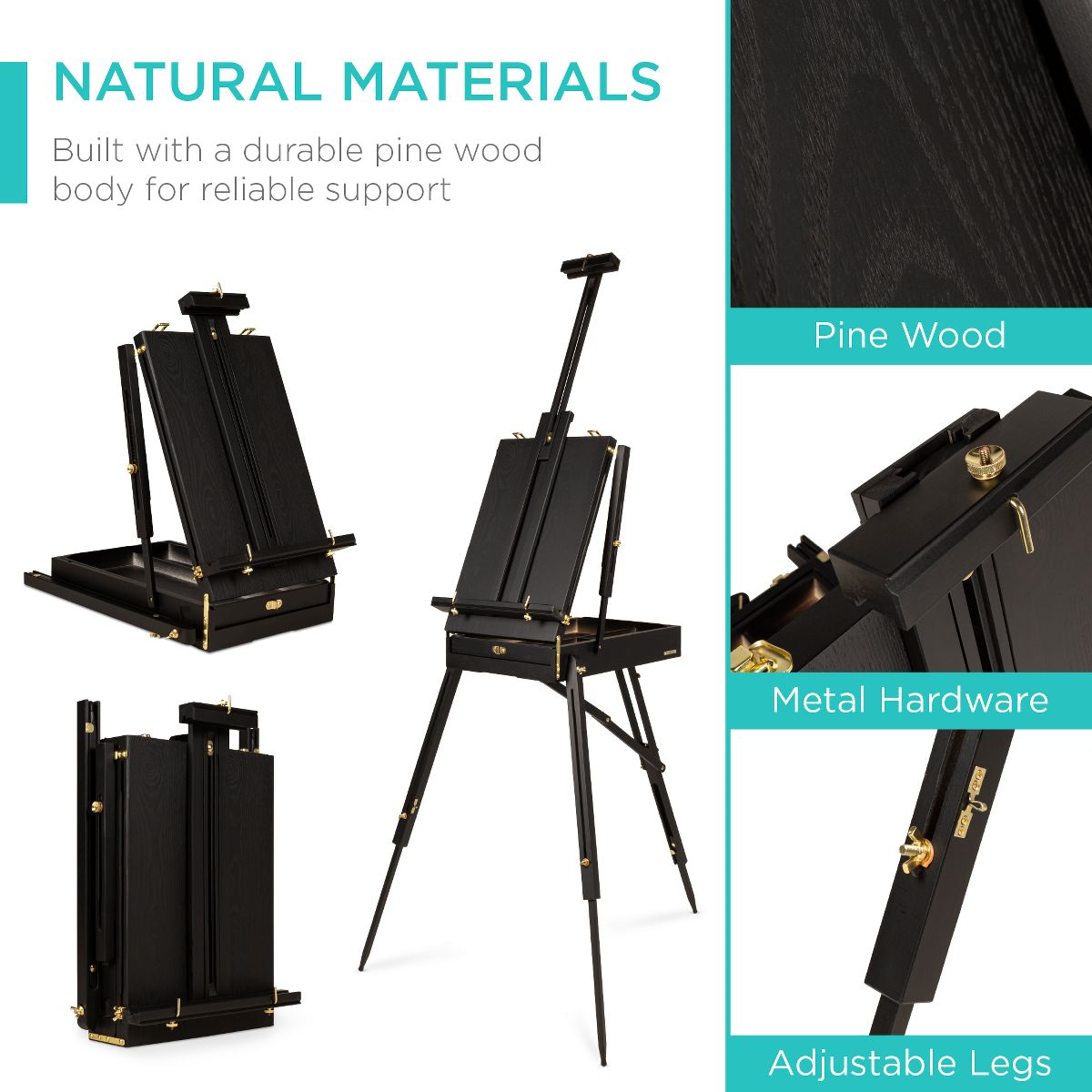 Best Choice Products Art Easel for Painting, Portable Adjustable Tripod with 32-Piece Art Set - Natural - thumbnail 6